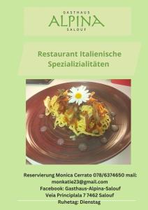 サヴォニンにあるHotel und Restaurant Alpinaの花皿パスタの絵