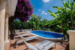 un patio avec des chaises et une piscine dans l'établissement Vila Oliva, à Herceg-Novi