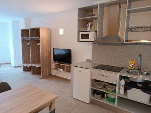 a kitchen with a sink and a counter top at Apartamentos Turísticos Pontepedriña by Bossh! Hotels in Santiago de Compostela