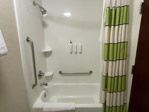 a bathroom with a tub and a green shower curtain at Fairfield Inn and Suites by Marriott Potomac Mills Woodbridge in Woodbridge