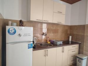 a kitchen with a white refrigerator and a sink at Apartment Mejdan in Mostar