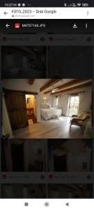 two pictures of a bedroom with a bed in a room at Koňsky ap in Pouzdřany