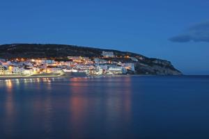 una città sulla riva dell'acqua di notte di Four Points by Sheraton Sesimbra a Sesimbra