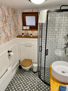 a bathroom with a toilet and a sink at EgerCottages - Bikavér Cottage in Eger