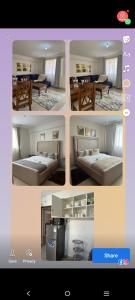 un collage di foto di una camera da letto e di un soggiorno di Zoe Homes Oak Villa Apartment 1 and 2 Bedroom 201 a Kericho