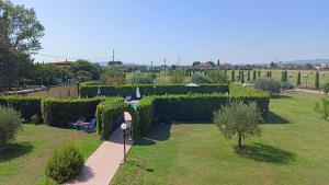 una persona sentada en una silla en un jardín en il Chiassetto Agriturismo No Kids, en Cascina