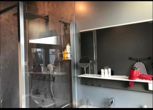 a bathroom with a shower stall and a sink at Escape in Leuven - self check in in Leuven