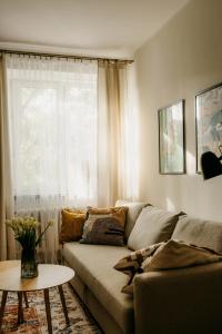 a living room with a couch and a table at Flathouse Apartment 2 Centrum in Białystok