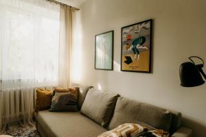 a living room with a couch and a window at Flathouse Apartment 2 Centrum in Białystok