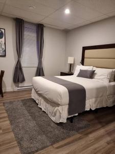 een slaapkamer met een groot bed en een raam bij Cozy Sweet Studio #9. Ten min to D.T Ottawa in Gatineau