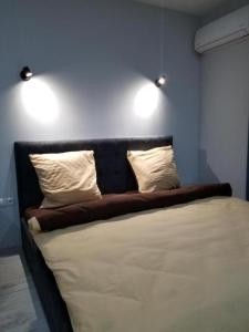 een bed in een kamer met twee kussens erop bij Lux na Druhetiv in Oezjhorod