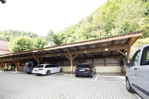 a parking lot with several cars parked in it at Villa Ganzstein in Mürzzuschlag