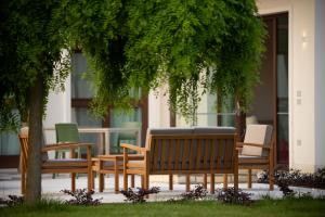 a group of chairs and tables under a tree at Il Filo Rosso B&B in Abano Terme