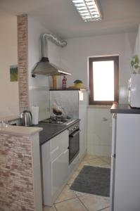 uma cozinha com um lavatório e um fogão forno superior em Apartman Mirna em Rovinj