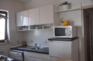 uma cozinha com um lavatório e um micro-ondas em Apartman Mirna em Rovinj