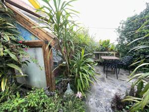 een tuin met een tafel en een aantal planten bij Sunset Nest in Ponta Delgada