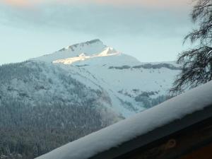 una montaña cubierta de nieve en la distancia con una montaña en Moderne attraktive Dachwohnung für max. 6 Personen in ruhiger Umgebung, en Flims