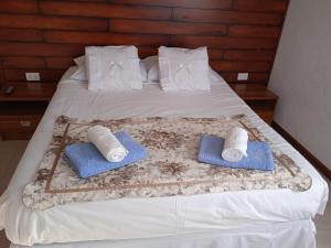 - un lit avec 2 serviettes et 2 oreillers dans l'établissement Hostal JC, à Puerto Natales