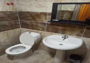 La salle de bains est pourvue de toilettes et d'un lavabo. dans l'établissement Agon Boutique Hotel, à Kemer