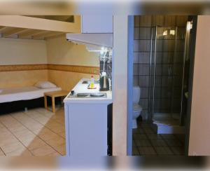 a small kitchen with a sink and a toilet at Room in Apartment - Condo Gardens Leuven - Student Flat Semiduplex in Leuven