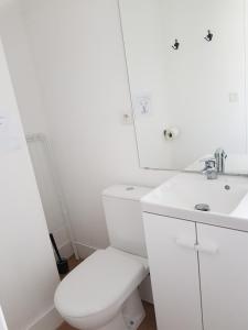 a white bathroom with a toilet and a sink at Ker Karantez in Rennes