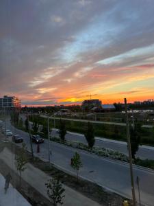 The sunrise or sunset as seen from a vendégházakat or nearby