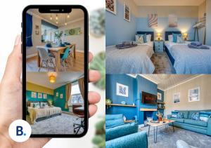 un collage di quattro foto di una stanza di XMAS SPECIAL OFFER!! 2-BR Modern, Stylish & Stunning Contractor House, Prime Portsmouth Location with Parking - By Blue Puffin Stays a Portsmouth