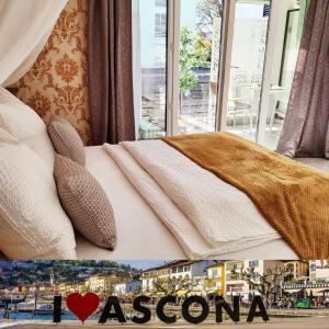 Giường trong phòng chung tại Traumhaftes Appartment in Ascona nur 200m vom Lago Maggiore entfernt