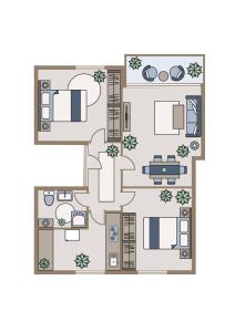 Denah lantai Family-Apartment mit Balkon, Küche, Parkplatz & Waschmaschine