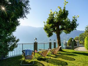 un gruppo di sedie sedute sull'erba vicino a un albero di Hotel Seeburg - Adults only a Ringgenberg