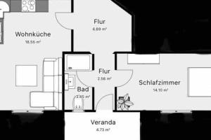 The floor plan of Schönes 2 Zimmer Apartment an der Stadt Grenze