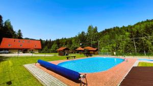 - une grande piscine dans une cour avec une maison dans l'établissement Willa Arga, à Piwniczna-Zdrój