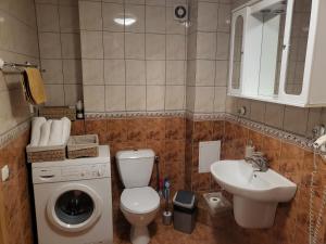 W łazience znajduje się umywalka i pralka. w obiekcie Apartamentai Taikos 10-36 Nida w mieście Nida