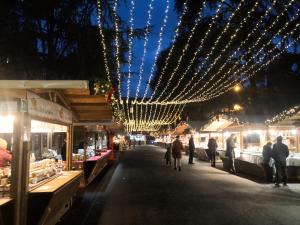 les personnes qui traversent un marché la nuit avec des feux de Noël dans l'établissement Locanda San Paolo, à Monza