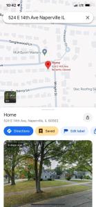 Ein Screenshot einer Google Maps Seite mit einem Baum in der Unterkunft B1 A private room in Naperville downtown with desk and Wi-Fi near everything in Naperville