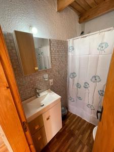 a bathroom with a sink and a shower at Solar de la Viuda in Punta Del Diablo