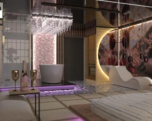 a rendering of a hotel room with a bath tub at Grey Aqua Secret Apartament in Gdańsk