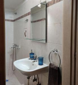 a bathroom with a sink and a mirror at Amalias - city oasis in Thessaloniki