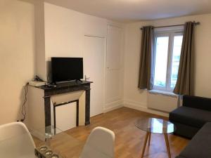 un soggiorno con camino e TV di Appartement 2/3 pièces (55m²) au cœur du Vexin a Chars