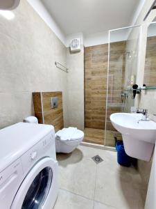 bagno con lavatrice e lavandino di Signature Idea hotel a Tirana