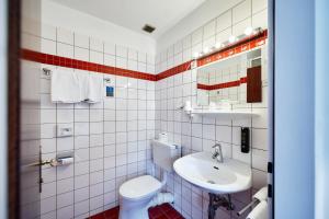 La salle de bains est pourvue de toilettes blanches et d'un lavabo. dans l'établissement Hotel Kunsthof, à Vienne