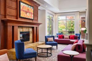 ein Wohnzimmer mit Sofas und einem Kamin in der Unterkunft Hilton Garden Inn Schaumburg in Schaumburg