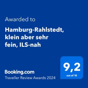 Un certificat, premiu, logo sau alt document afișat la Hamburg-Rahlstedt, klein aber sehr fein, ILS-nah