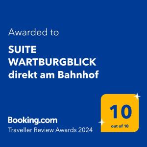 アイゼナハにあるSUITE WARTBURGBLICK direkt am Bahnhofの黄色の看板