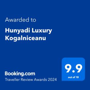 Hunyadi Luxury Kogalniceanu的證明、獎勵、獎狀或其他證書