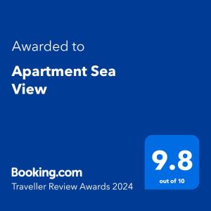 Сертифікат, нагорода, вивіска або інший документ, виставлений в Apartment Sea View