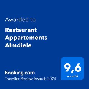 ใบรับรอง รางวัล เครื่องหมาย หรือเอกสารอื่น ๆ ที่จัดแสดงไว้ที่ Restaurant Appartements Almdiele