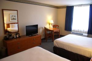 Country Inn & Suites by Radisson, Lansing, MI في لانسينغ: غرفه فندقيه سريرين وتلفزيون