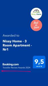 Сертификат, награда, табела или друг документ на показ в Nisay Home - 3 Room Apartment - Nr1