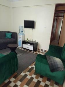 Uma TV ou centro de entretenimento em Eagles one bedroom in Kisii CBD with Balcony